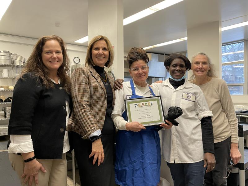 Employee of the Month Maribel Mack (center) with (L to R) HS/EHS Director Becky Heberle, Executive Director Carolyn Brown, Merrick Head Cook Josephine Magunga, and HS/EHS Nutrition Coordinator Jill Hayes.